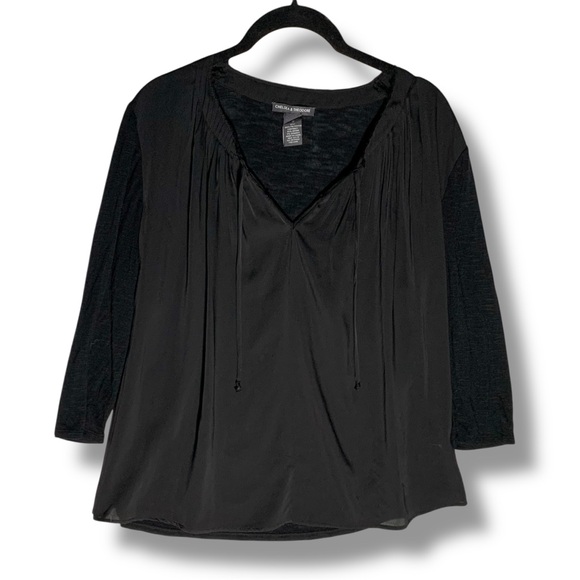 Chelsea & Theodore Black V-Neck Oversized Peasant Blouse - Picture 1 of 5